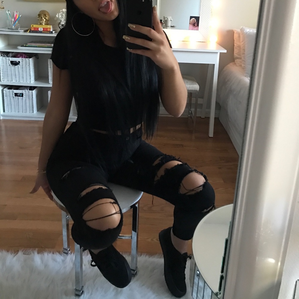 Black high waisted ripped jeans